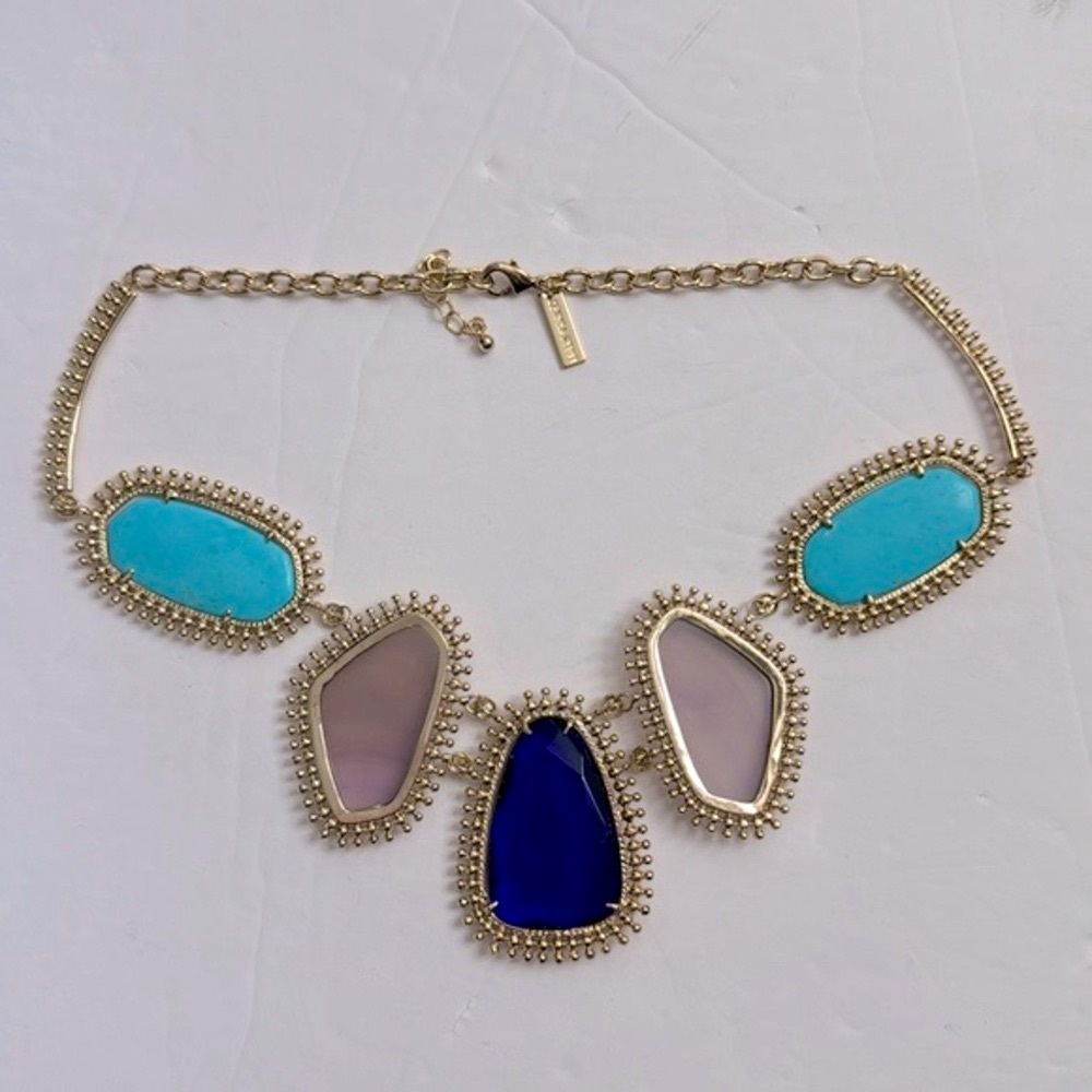 Vintage Kendra Scott Ava Statement Necklace Gold Turquoise - Picture 10 of 13